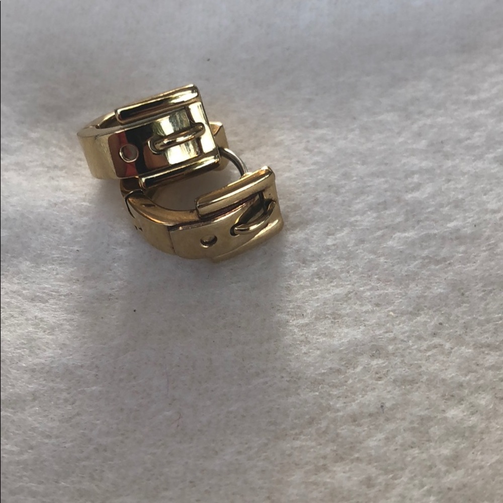MK gold tone buckle earrings
